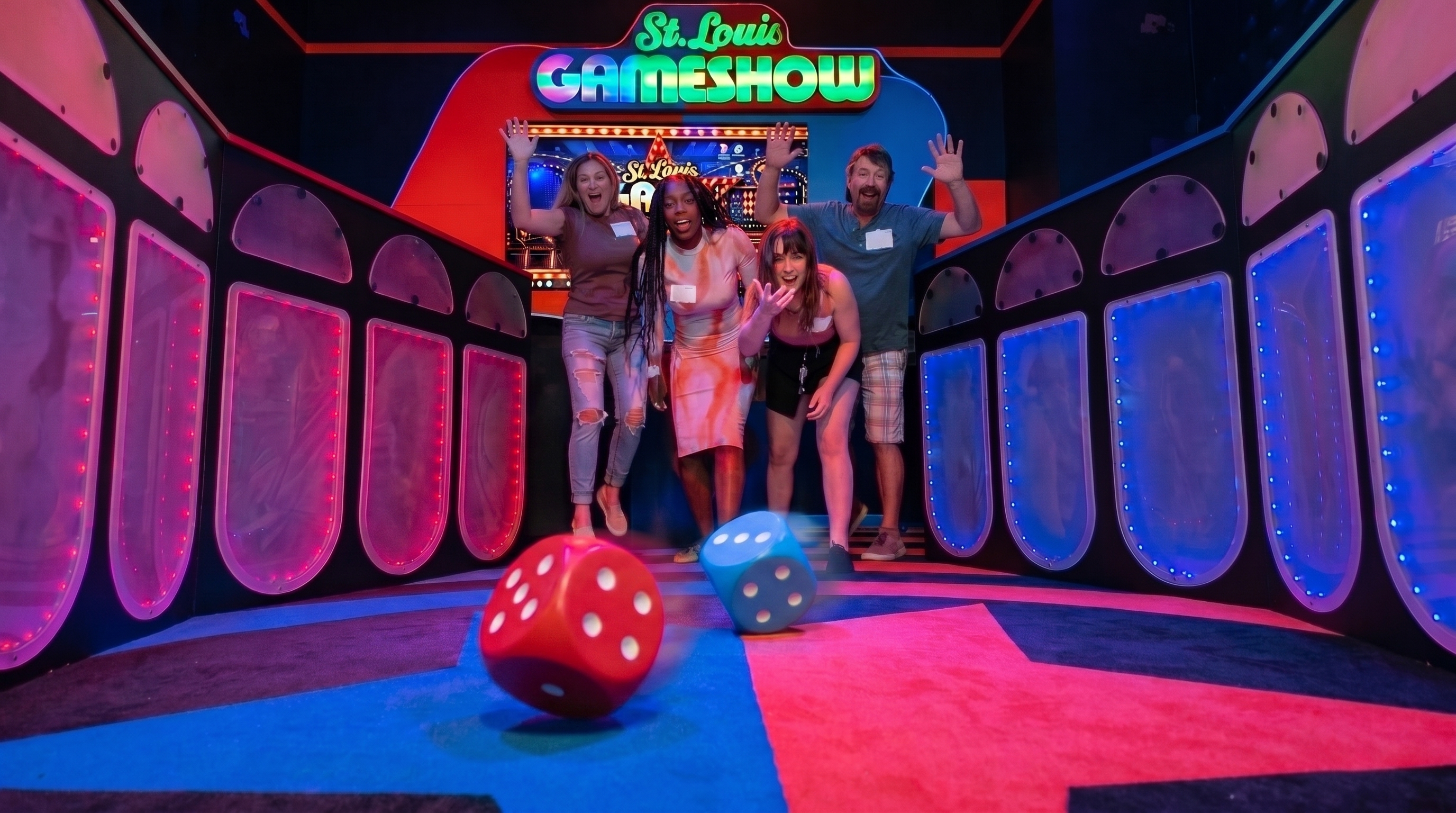 Giant dice ready to roll during a game show challenge