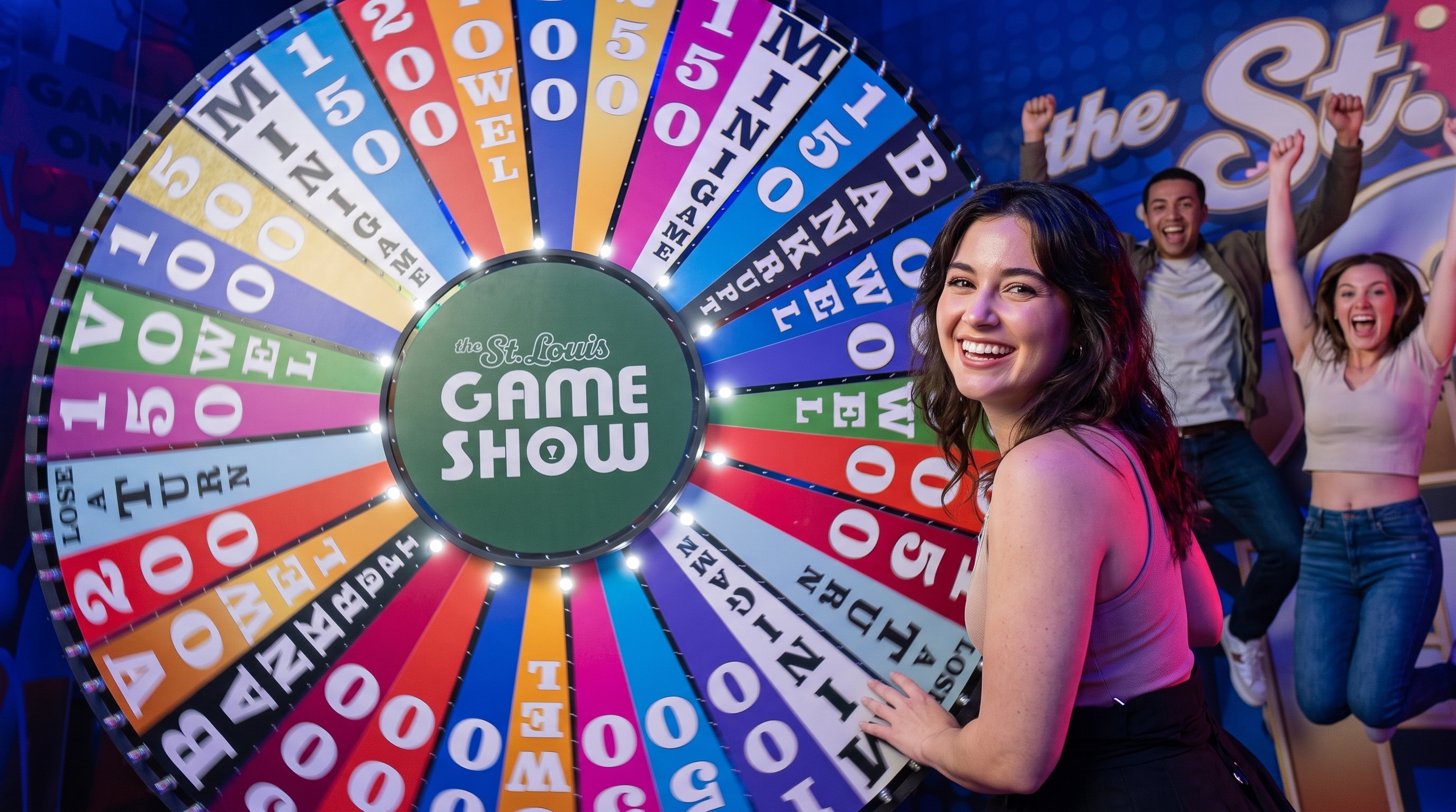 A contestant spinning the big game show wheel